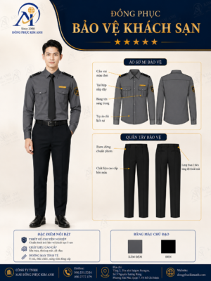 Đồng Phục Kim Anh nhận may đồng phục an ninh - bảo vệ HCM cho công ty, tòa nhà, khách sạn, nhà hàng, showroom, trường học, khu dân cư và nhà máy. Hỗ trợ may đo chuẩn form, nhận may số lượng ít, thiết kế đồng phục bảo vệ cao cấp, tư vấn chất liệu, maquette và báo giá rõ ràng tại TP.HCM.