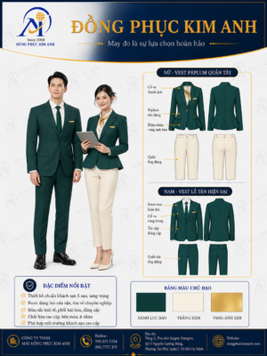 Đồng Phục Kim Anh nhận may đồng phục vest giá rẻ HCM cho doanh nghiệp, văn phòng, sales, bất động sản, showroom, spa, khách sạn và bộ phận quản lý. Hỗ trợ tư vấn chất liệu, thiết kế maquette, may đo chuẩn form nam nữ, may mẫu theo yêu cầu và nhận may số lượng ít tại TP.HCM.