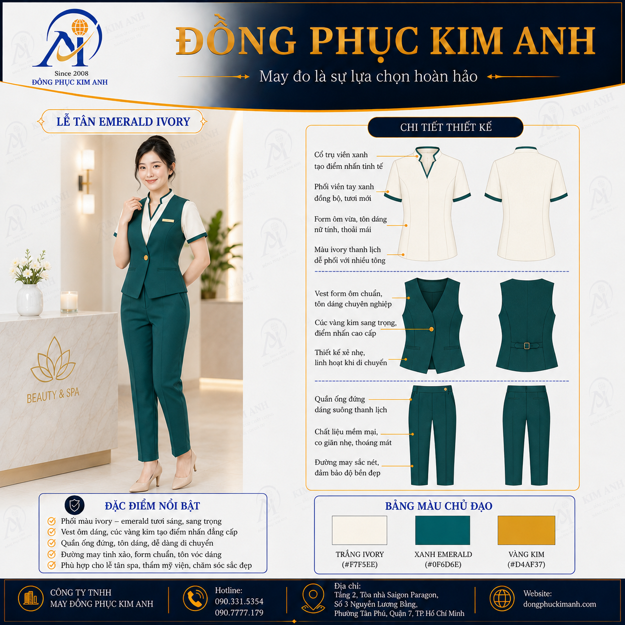 đồng phục lễ tân (11) Đồng Phục Kim Anh nhận may đồng phục spa giá rẻ HCM cho spa, thẩm mỹ viện, clinic và cơ sở chăm sóc sắc đẹp. Hỗ trợ may đo theo yêu cầu, thiết kế maquette, nhận may số lượng ít, tư vấn mẫu cho lễ tân, kỹ thuật viên, chăm sóc khách hàng và báo giá rõ ràng tại TP.HCM.