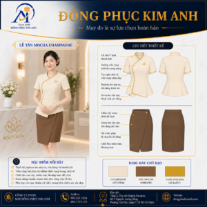 Đồng Phục Kim Anh nhận may đồng phục spa giá rẻ HCM cho spa, thẩm mỹ viện, clinic và cơ sở chăm sóc sắc đẹp. Hỗ trợ may đo theo yêu cầu, thiết kế maquette, nhận may số lượng ít, tư vấn mẫu cho lễ tân, kỹ thuật viên, chăm sóc khách hàng và báo giá rõ ràng tại TP.HCM.
