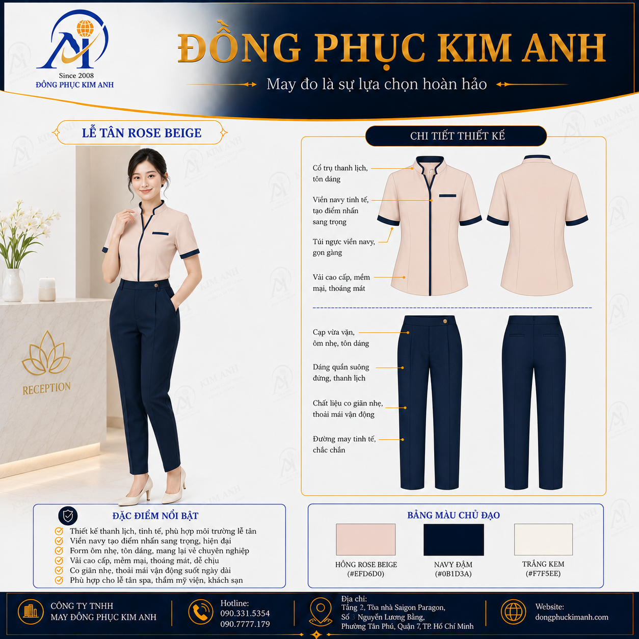 đồng phục lễ tân hồ chí minh (22) Đồng Phục Kim Anh nhận may đồng phục spa giá rẻ HCM cho spa, thẩm mỹ viện, clinic và cơ sở chăm sóc sắc đẹp. Hỗ trợ may đo theo yêu cầu, thiết kế maquette, nhận may số lượng ít, tư vấn mẫu cho lễ tân, kỹ thuật viên, chăm sóc khách hàng và báo giá rõ ràng tại TP.HCM.