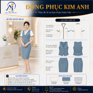 Đồng Phục Kim Anh nhận may đồng phục spa giá rẻ HCM cho spa, thẩm mỹ viện, clinic và cơ sở chăm sóc sắc đẹp. Hỗ trợ may đo theo yêu cầu, thiết kế maquette, nhận may số lượng ít, tư vấn mẫu cho lễ tân, kỹ thuật viên, chăm sóc khách hàng và báo giá rõ ràng tại TP.HCM.