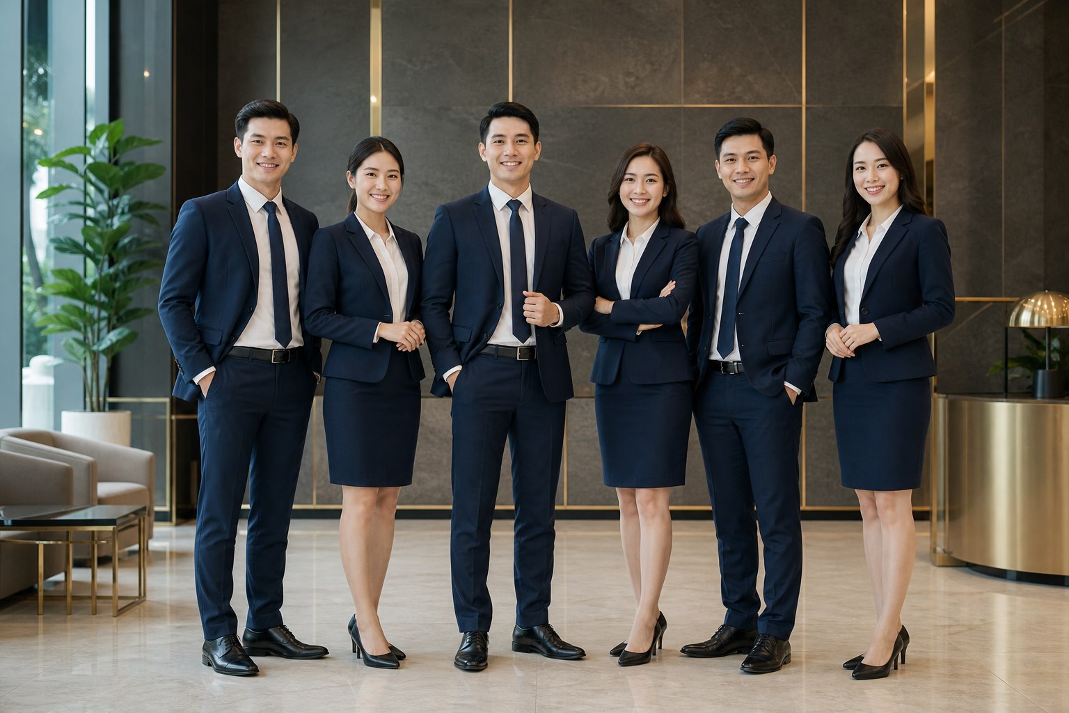Ảnh AI minh họa đồng phục công sở nam nữ, không phải nhân sự BLUEMARQ GROUP thực tế