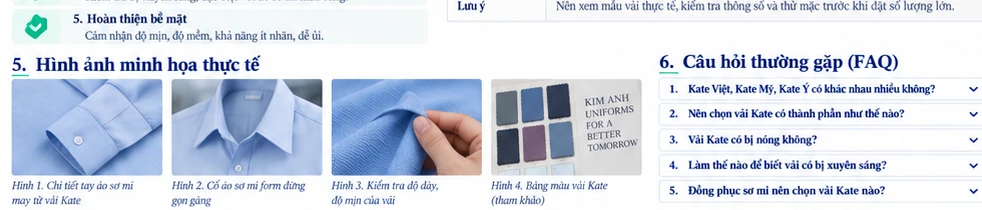 Bảng màu và hình ảnh minh họa vải Kate cho sơ mi công sở