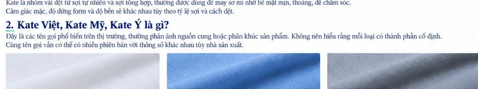 So sánh bề mặt các mã vải Kate may sơ mi công sở
