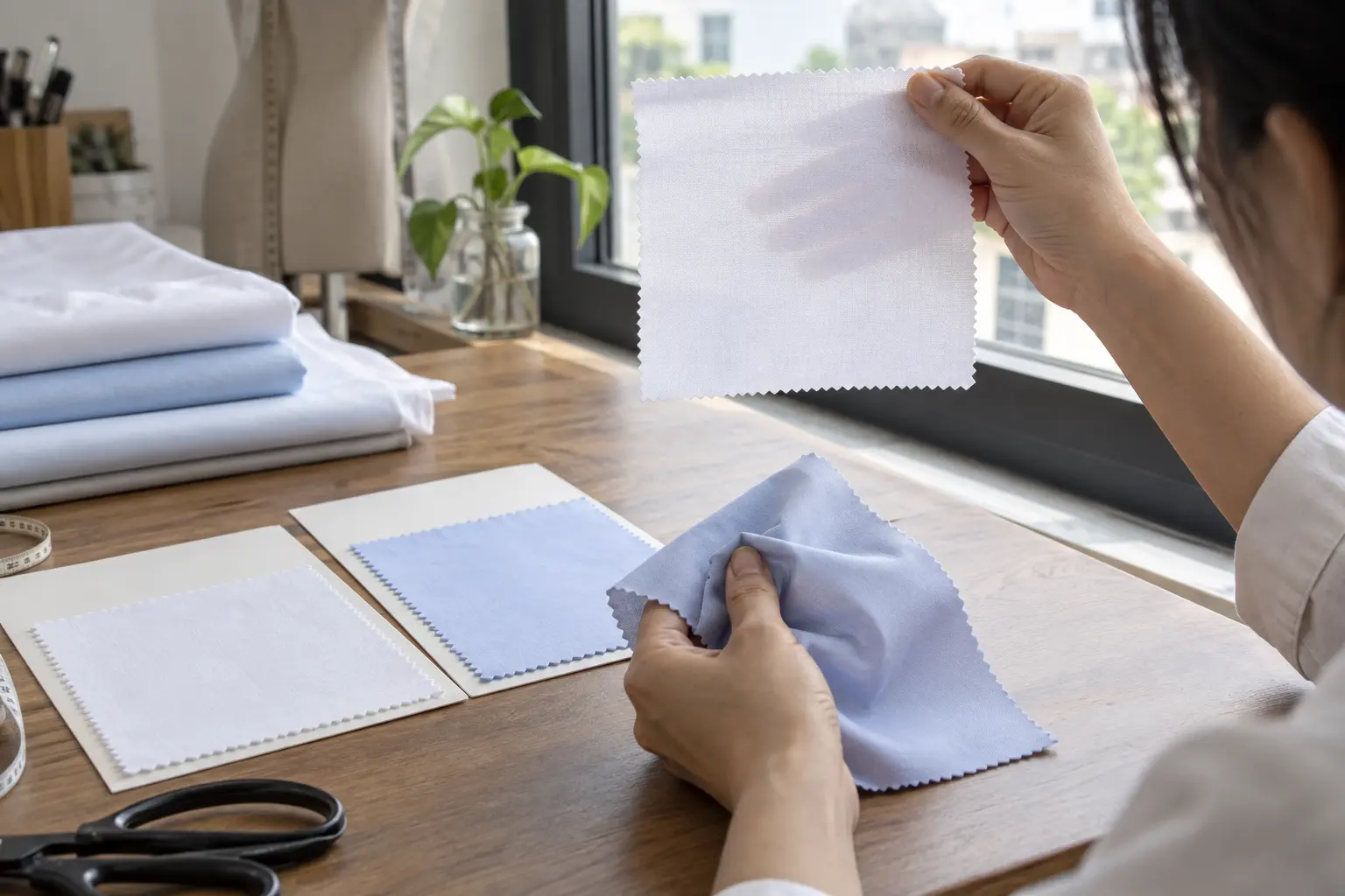 Kiểm tra độ xuyên sáng và độ nhăn của vải sơ mi
