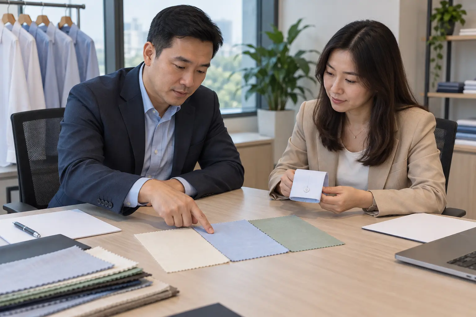 Duyệt mẫu vải và logo sơ mi