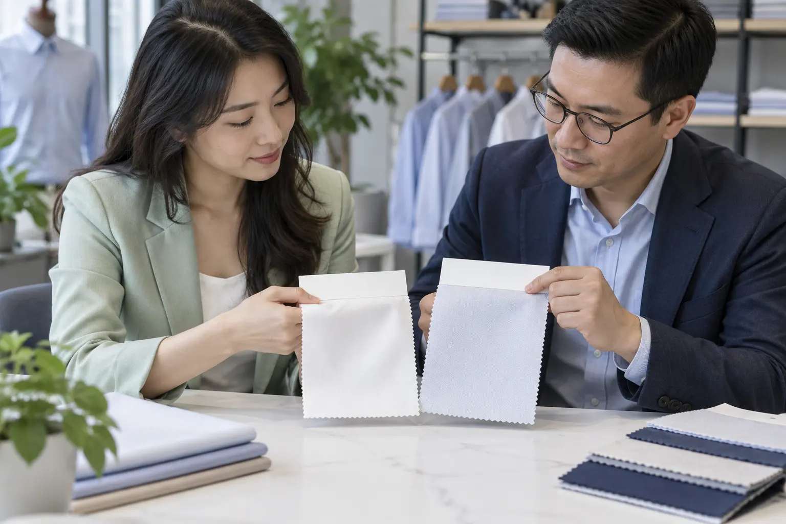Kiểm tra mẫu vải trước khi duyệt vest