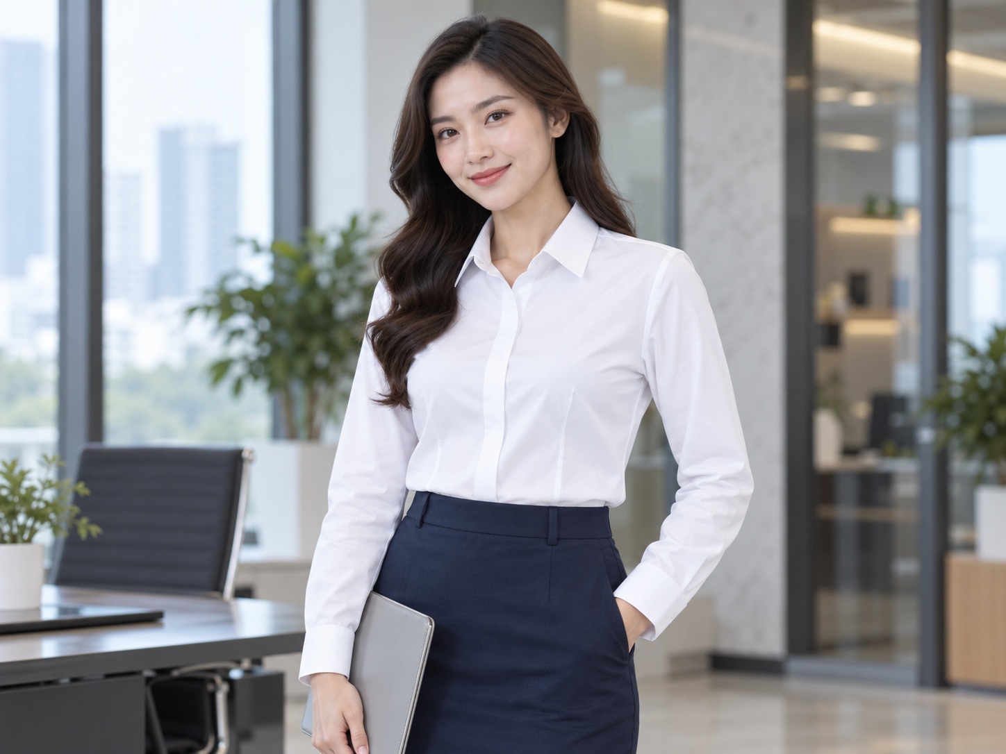 Mẫu sơ mi trắng công sở nẹp giấu nút tối giản