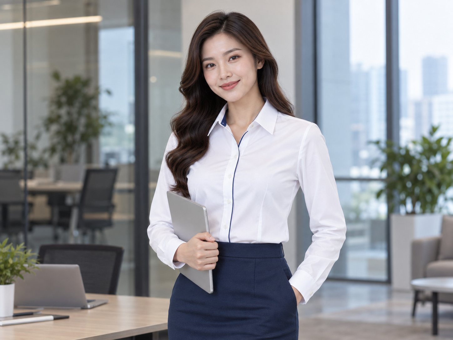 Mẫu sơ mi trắng công sở nhấn nẹp và dấu nút
